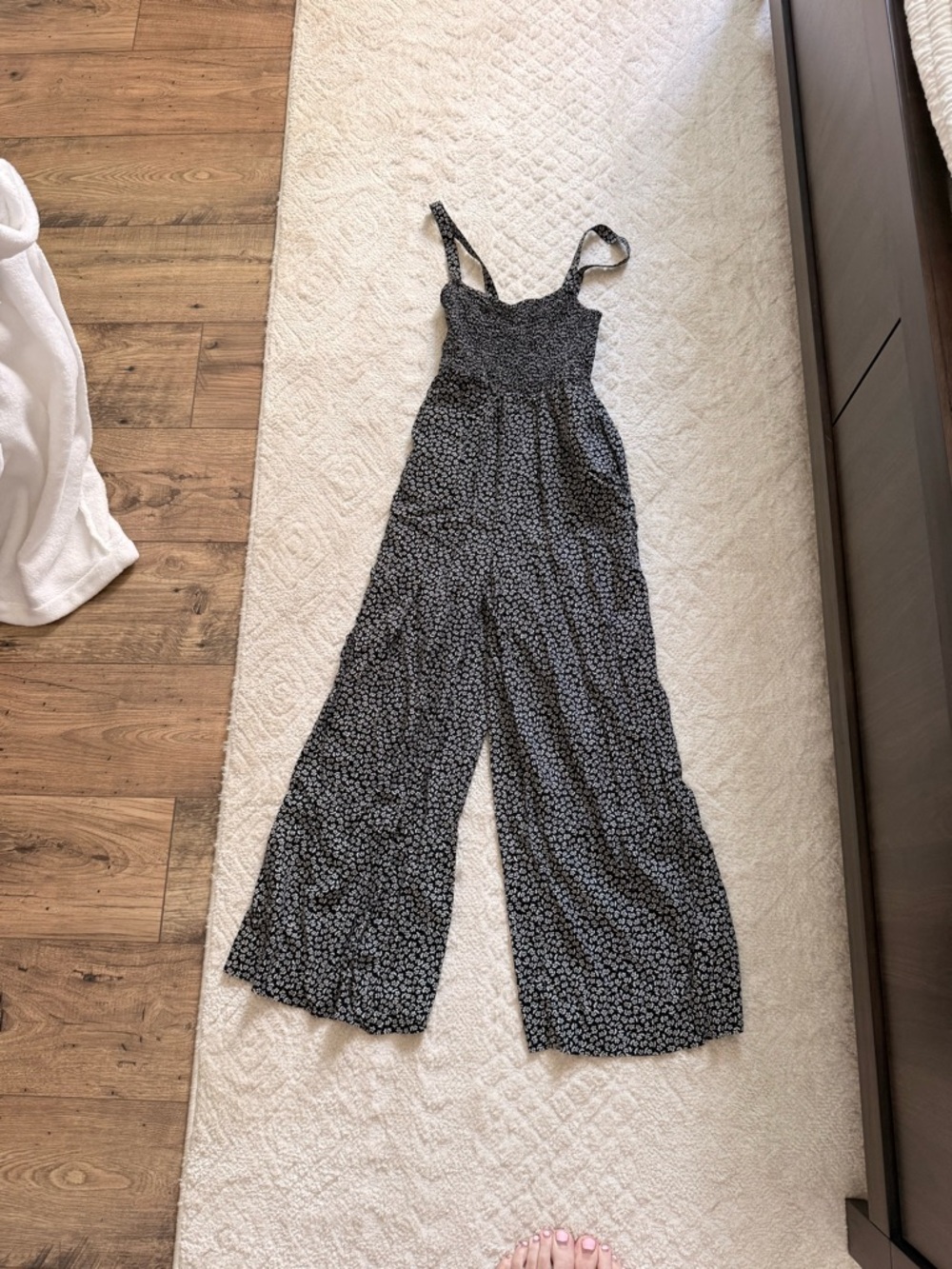Madewell Black Floral Smocked Wide-Leg Jumpsuit